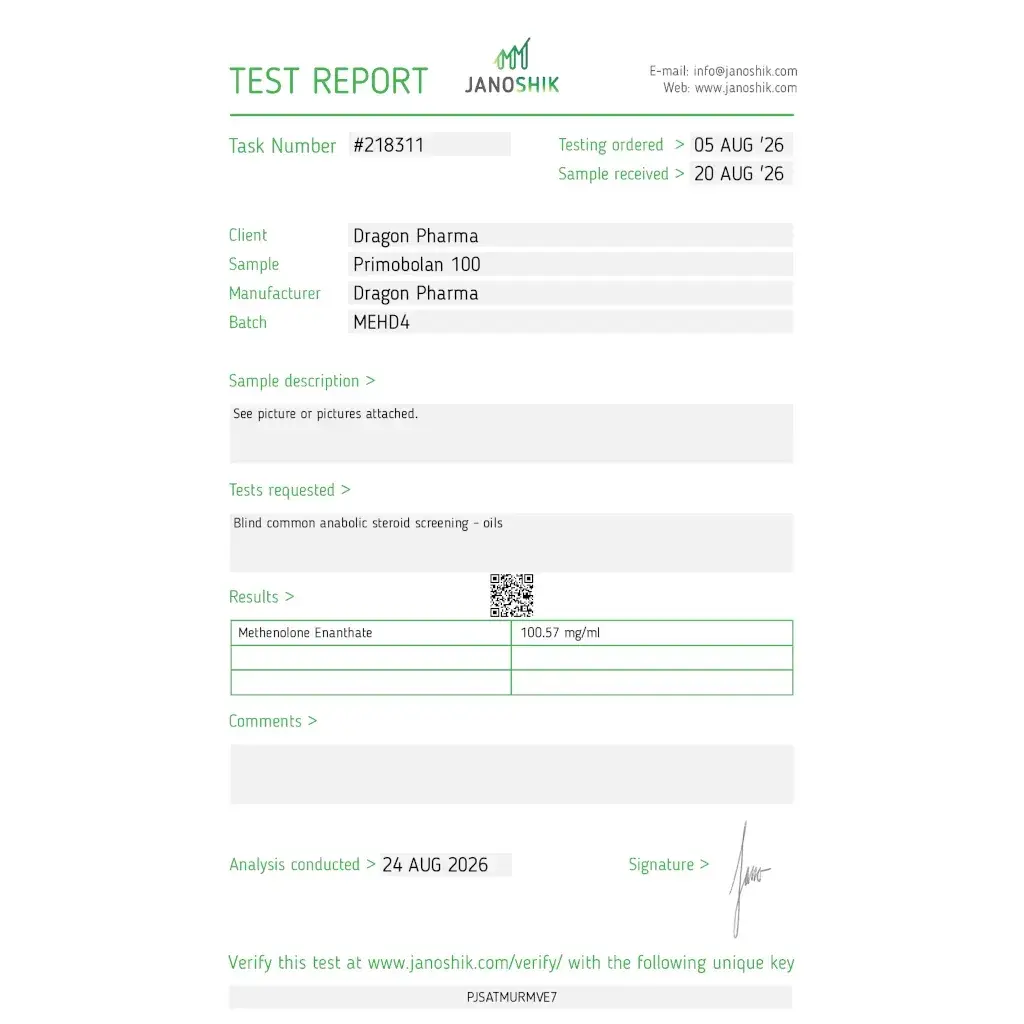 Primobolan 100 Lab Test Report 2026-08-24 - 100.57 mg
